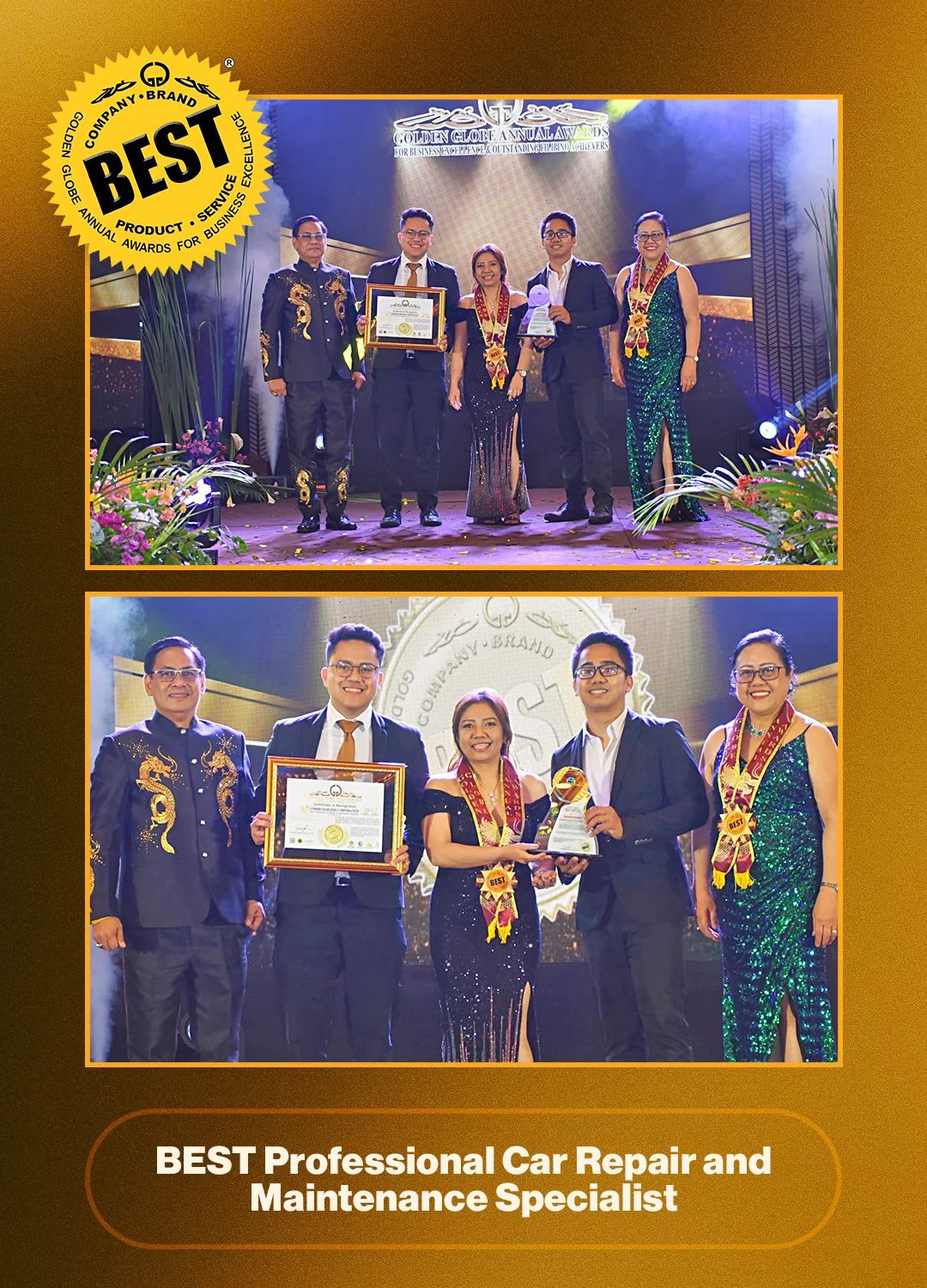 Underchargers receiving the Golden Globe Annual Award for Best Professional Car Repair and Maintenance Specialist