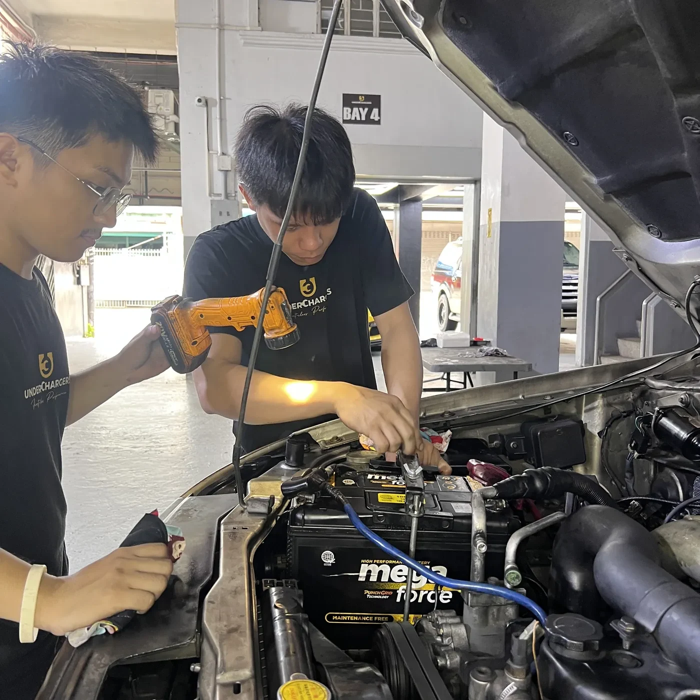 Underchargers diagnostic inspection in workshop